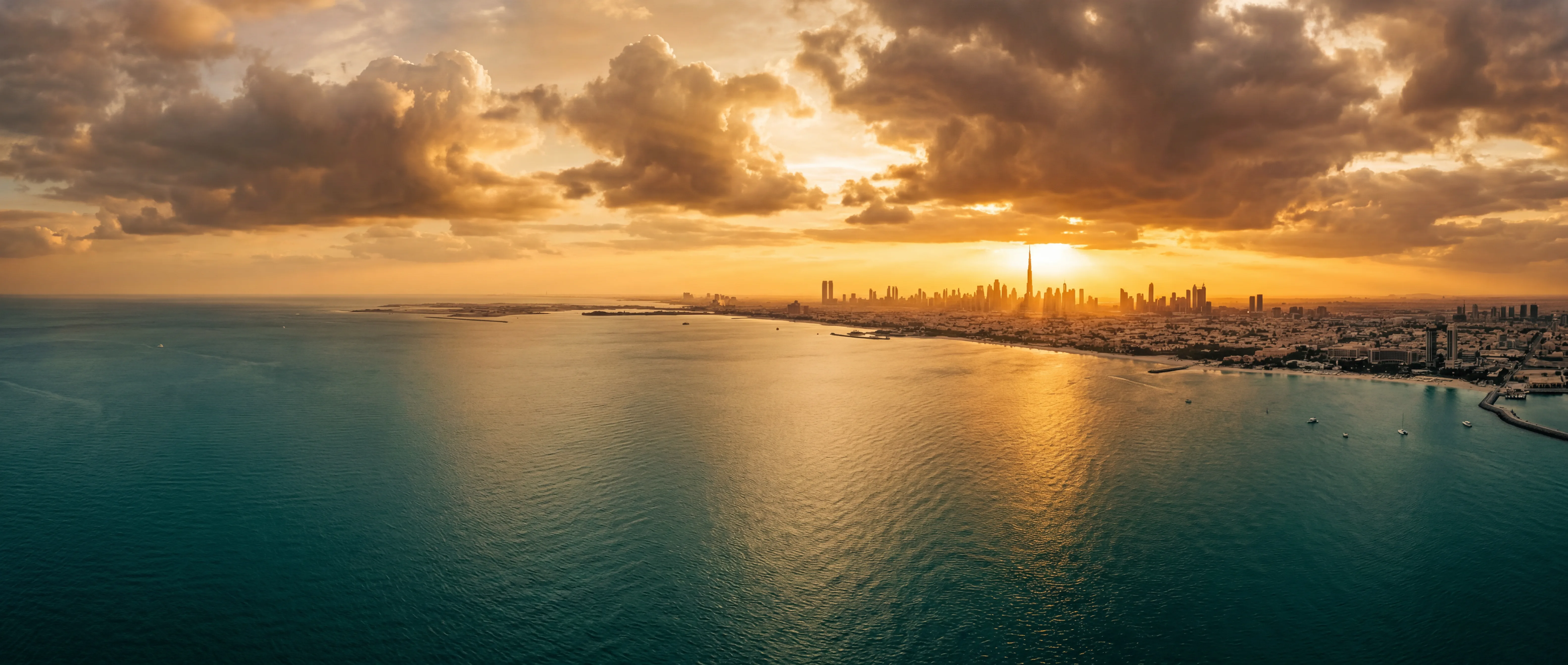 Aerial view of the Gulf at golden hour